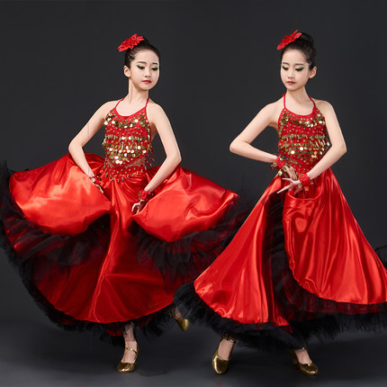 儿童西班牙舞蹈大摆裙演出服斗牛舞半身裙服装舞蹈裙幼儿表演服女