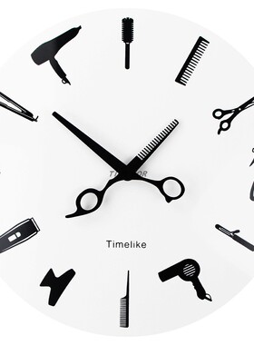 北欧风创意亚克力美发沙龙时钟客厅装饰理发工具钟表发廊挂钟挂表