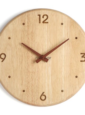 钟表挂墙日式实木简约时钟客厅原木质橡胶木挂钟静音木头钟表北欧