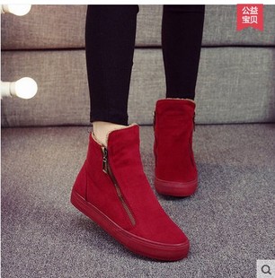 2024冬季新款名将短靴女鞋加绒保暖内增高全黑工鞋侧拉锁棉鞋女靴