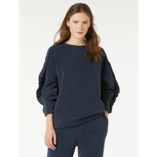 意大利轻奢M系秋冬款 波纹褶边休闲风绒面卫衣女 棉毛混纺灯笼袖