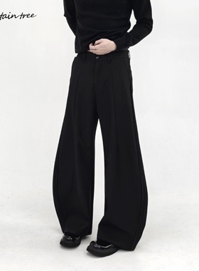 mountain tree弯刀裤立体剪裁阔腿双色西裤慵懒风纯色宽松休闲裤