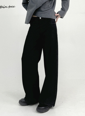 mountain tree原色洗水牛仔裤秋冬深蓝色阔腿裤宽松拖地裤复古