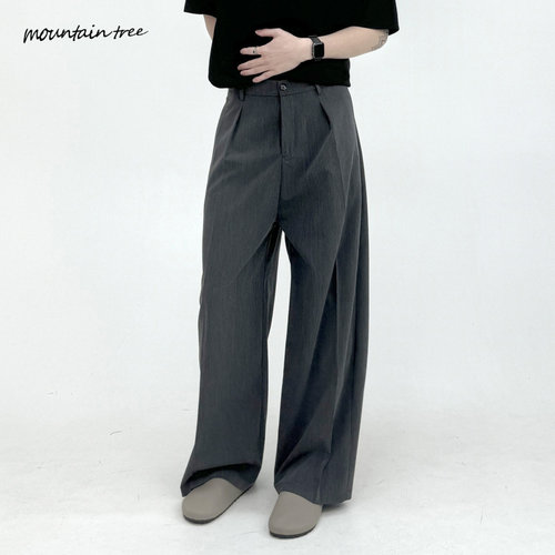 mountain tree夏季色纺tr面料宽松A字中褶阔腿休闲西裤 baggy长裤