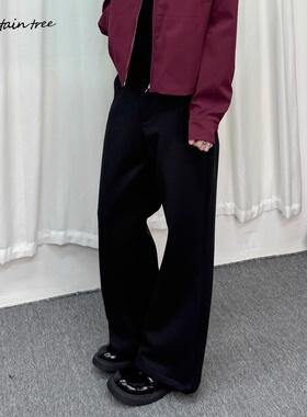 男士秋冬新款宽松垂感阔腿裤直筒a字斜纹基础百搭休闲裤长裤通勤