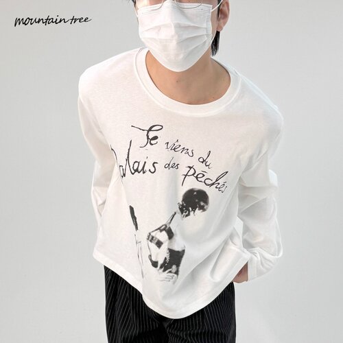 mountain tree轻亚喷脏人像竹节肌理感 自我主义长袖 摇滚插画