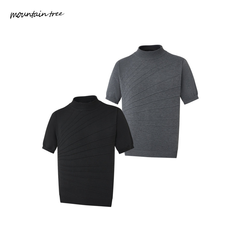 mountain tree散线提花雕塑透气中领针织衫毛织短袖T夏季纯色舒适