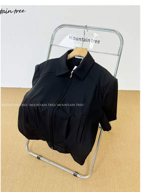 mountain tree夏季可穿cleanfit简约短款夹克男黑色短袖纯色外套