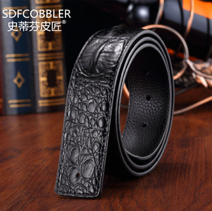 新款4.0男士真皮平滑扣皮带无扣鳄鱼纹无头牛皮个性青年裤腰