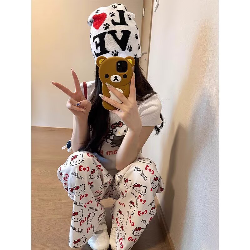 美式复古可爱kitty猫咪牛仔裤