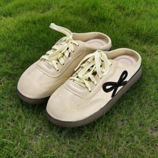 女蝴蝶结设计厚底舒适防滑半包拖鞋 外穿旅游休闲时尚 半包懒人单鞋