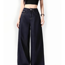 复古深蓝色牛仔裤 子 女秋冬胖mm宽松显瘦梨形身材遮胯直筒阔腿长裤