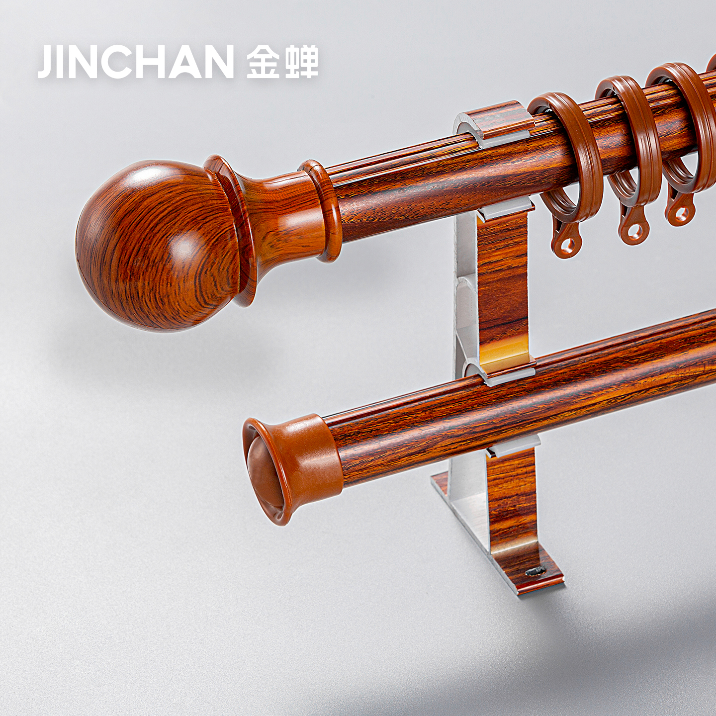 金蝉经典美式木纹圆头定制罗马杆