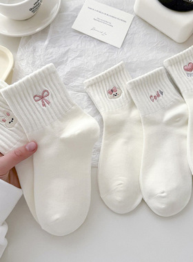 全纯棉母婴时代白色袜子女ins潮中筒袜夏薄可爱蝴蝶结学院风袜子