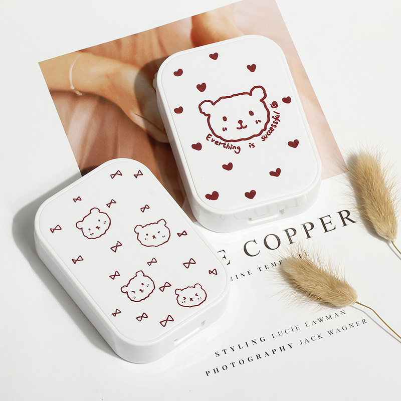 韩国ins创意搞怪情侣2付装隐形眼镜盒带镜子网红表情双联美瞳盒子