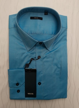 威可店男士长袖衬衫浅蓝色纯棉男装尖领商务正装衬衣吊牌1380