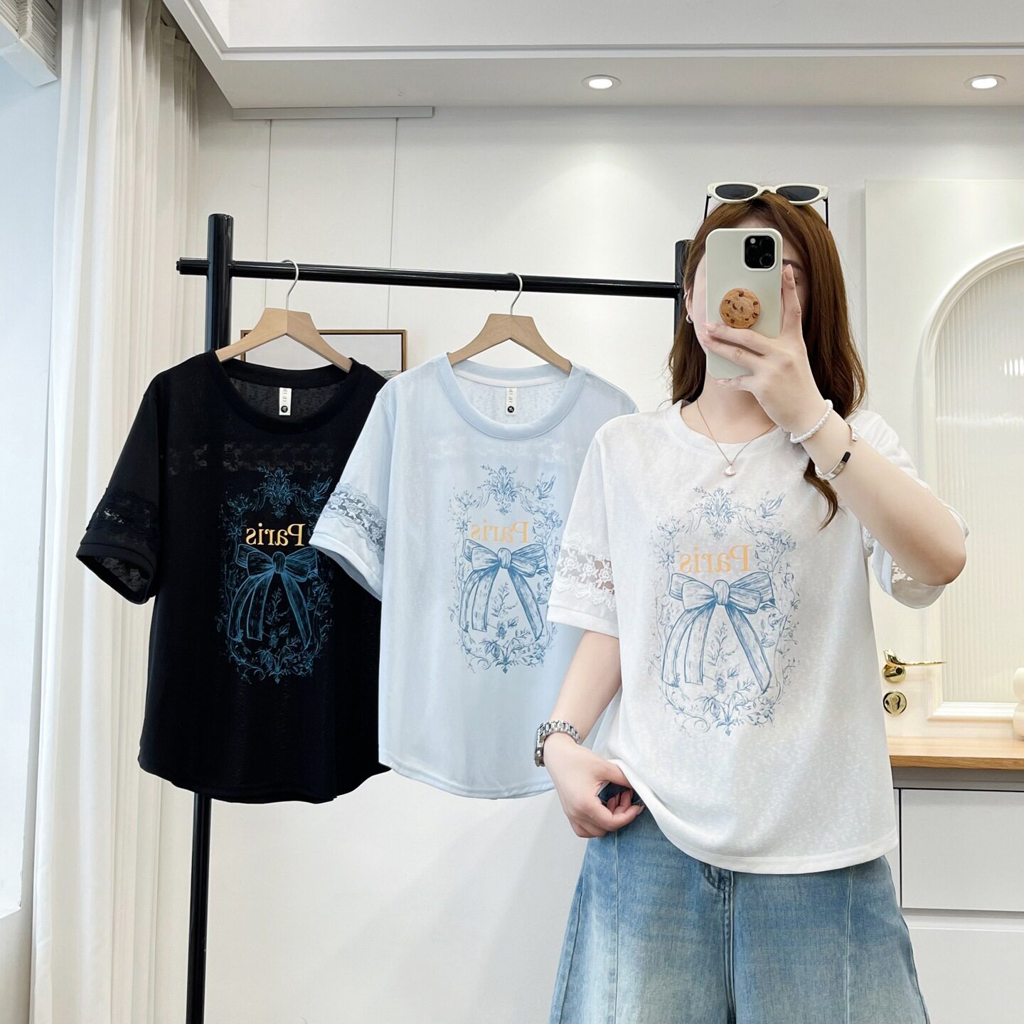 胖妹妹大码短袖t恤女2026夏季新款时尚洋气印花蕾丝遮肚半袖1809