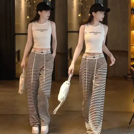 2024春夏季欧货网红辣妹套装女减龄背心韩系穿搭阔腿裤时尚两件套