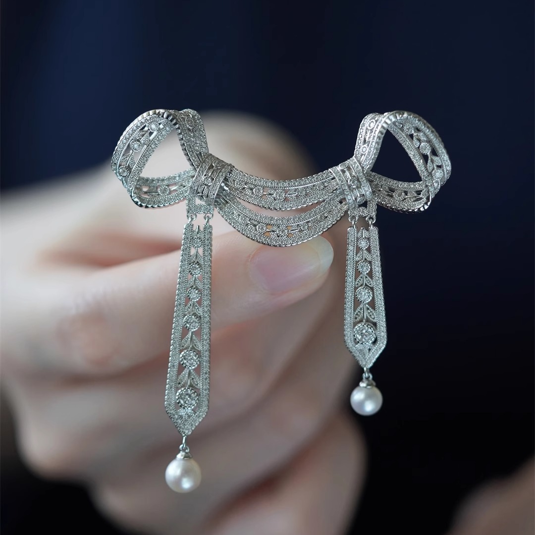 正版喻棠复古纯银珍珠胸针