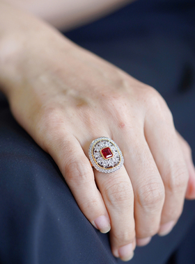 喻棠italks|心上人|925银镀金意大利工艺复古戒指仿红宝石华丽