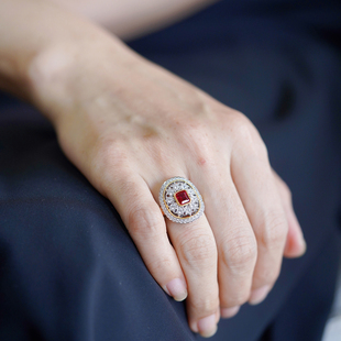 喻棠italks|心上人|925银镀金意大利工艺复古戒指仿红宝石华丽