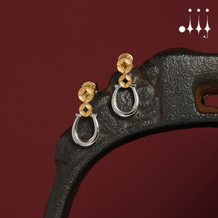 另说oiij|马上有钱|原创设计925银新中式马蹄铁铜钱耳钉新年开运