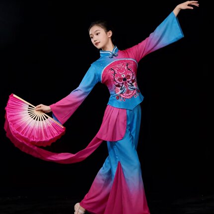 秧歌服演出服女夏季新款打鼓服胶州秧歌艺考扇子舞手绢舞舞蹈服装