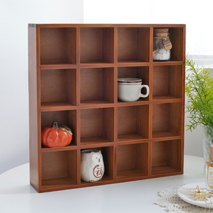 复古杂物实木十二12格盲盒置物架16格子摆件收纳柜书桌木质收纳盒