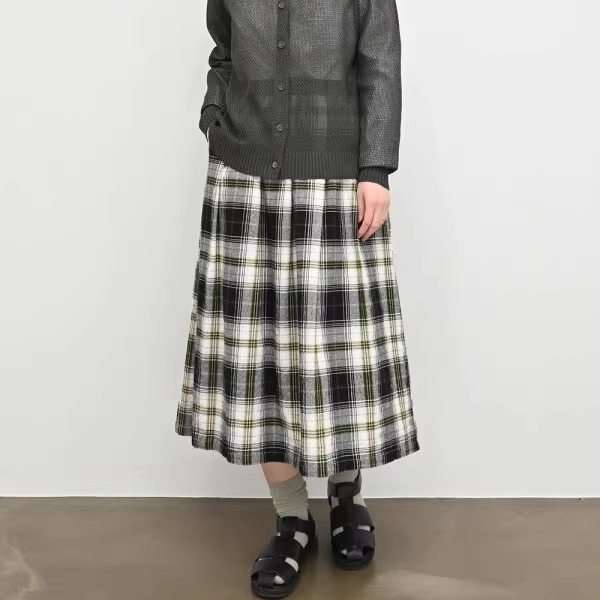 日单夏季女休闲格子棉麻半身裙