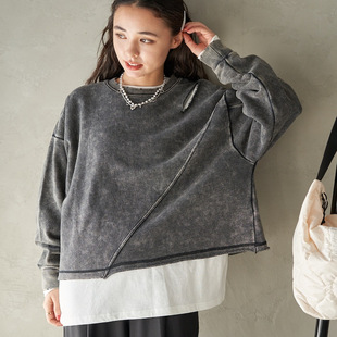 日单外贸原单女士纯棉圆领套头复古风卫衣休宽松闲时尚 款