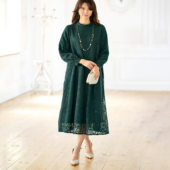 蕾丝刺绣显瘦遮肚时尚 日单原单2025新款 女士初秋新款 洋气连衣裙