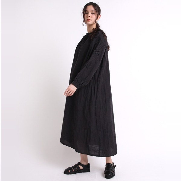 日单外贸原单宽松棉麻长袖连衣裙