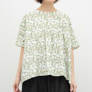 衬衫 日单原单夏季 休闲百搭宽松显瘦平纹印花碎花短袖 时尚 纯棉女装