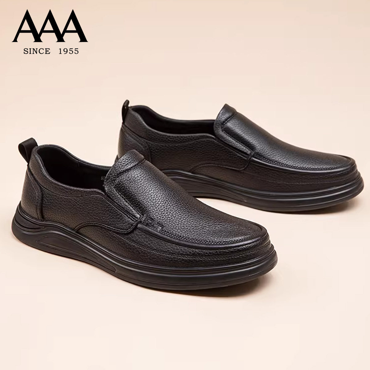 AAA正品男鞋男士皮鞋黑色套脚商务休闲皮鞋平底一脚蹬软皮乐福鞋