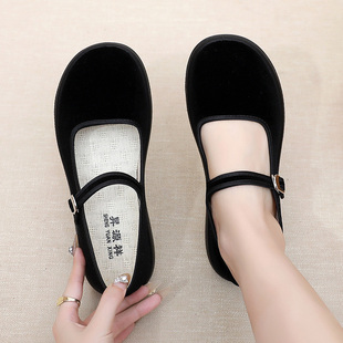 昇源祥老北京布鞋女2025新款春妈妈鞋舞蹈舒适防滑平绒工作鞋酒店