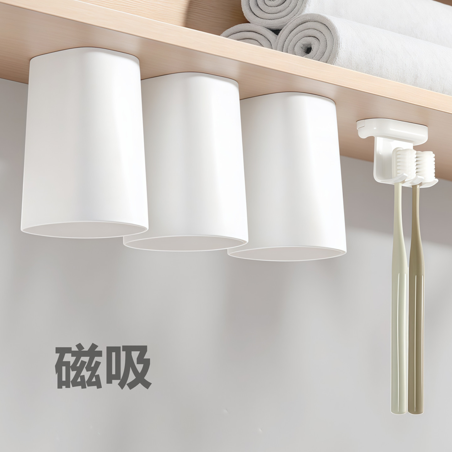 牙刷置物架磁吸式镜柜下洗漱口杯倒挂架壁挂电动牙刷架牙杯收纳架