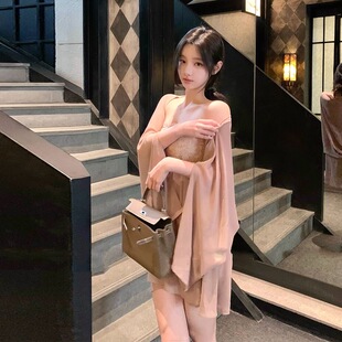 两件套夏 裙时尚 新款 气质名媛蕾丝拼接抹胸连衣裙女设计感小众套装