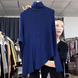 2026新款秋冬高领毛衣女款慵懒风蝙蝠袖宽松时尚套头针织衫上衣潮