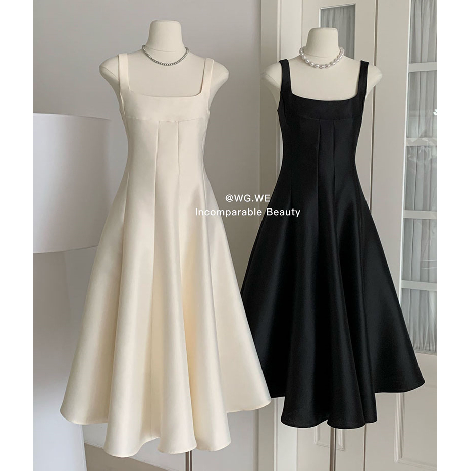 独特赫本风吊带连衣裙女春季新款高级感光泽感收腰法式礼服裙子