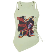 上衣 外穿甜辣妹内搭打底无袖 绿色美式 复古印花工字吊带背心女夏季