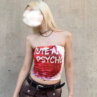 红色音乐节夏日多巴胺草莓印花抹胸女性感背心修身辣妹短款上衣
