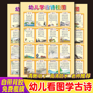 儿唐诗宋词看图学识字古诗墙儿童必背挂图贴画小学生汉语拼音海报