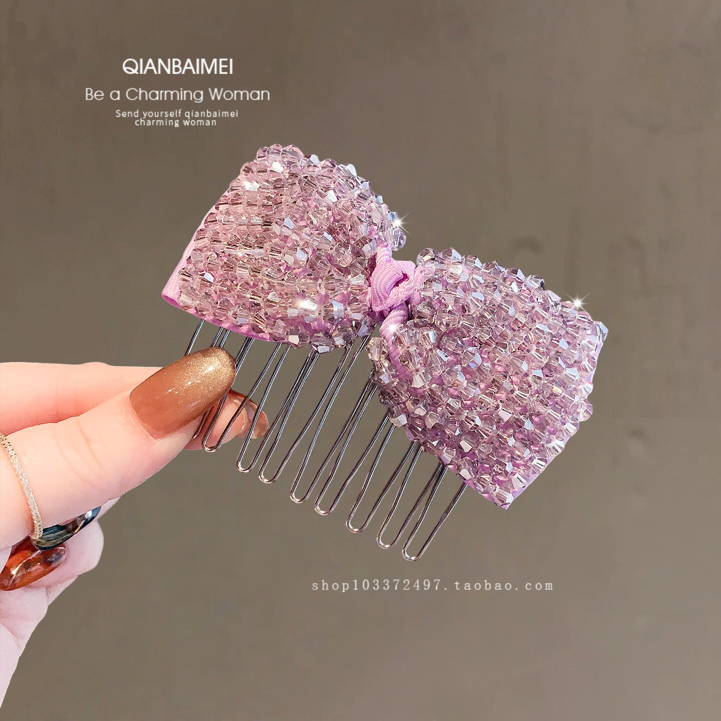 甜美精致水晶蝴蝶结发梳女款盘头发前额倒插梳发夹精致轻奢刘海夹