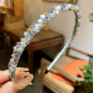 时尚百搭浅蓝色水晶发箍2025年新款潮网红气质发饰头箍刘海发夹女