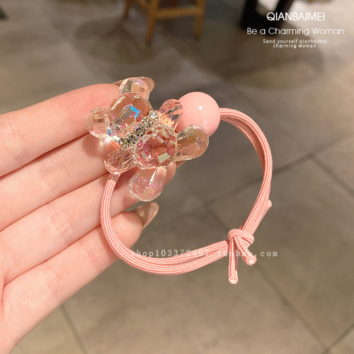 彩色透明小熊镶钻发绳高弹力皮筋