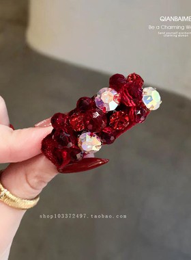 红色水钻发夹高级感发卡精致水晶