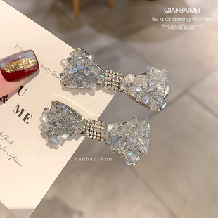 冰透水晶蝴蝶结镶钻小发夹发饰精致超闪边夹侧边刘海夹鸭嘴夹头饰