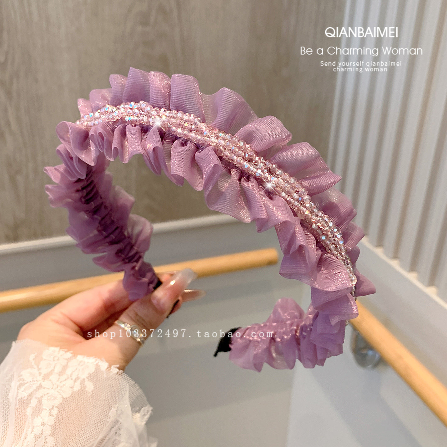 甜美绢纱花边高颅顶发箍女款气质成人洗脸发卡串珠温柔头箍发饰潮