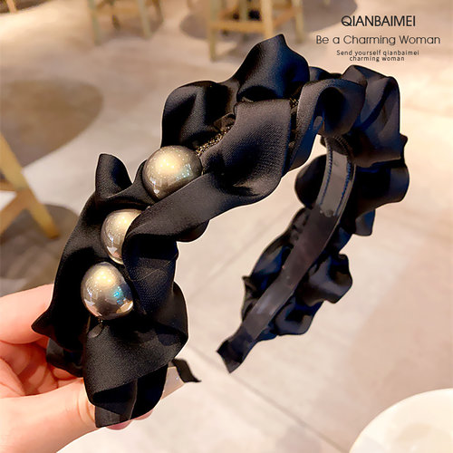 韩国褶皱缎面高端发箍珍珠气质高