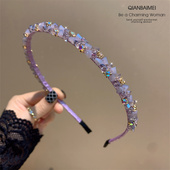浪漫紫色 水晶精致细款 发箍清新气质头饰压刘海发卡2023新潮头箍